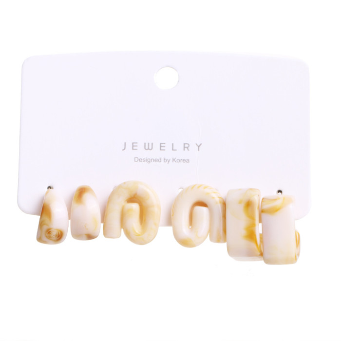HS0031 New Resin Earrings 3-Piece Set Irregular Clip-On Earrings Set Ins Blogger Same Style Earrings