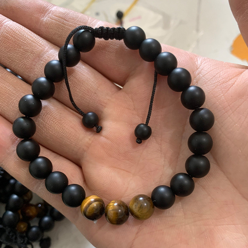 Amazon Hot-Selling Matte Obsidian Tiger Eye Stone Card Bracelet Hand-Woven Men's Bracelet Gift Wholesale