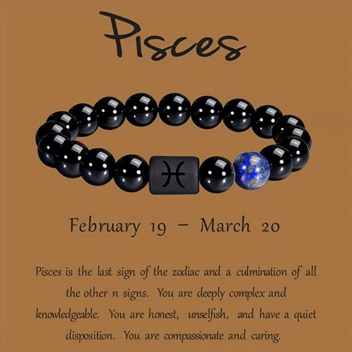 Cross-Border Hot-Selling Zodiac Black Matte Tiger Eye Stone Bracelet Hand-Woven 12 Zodiac Barrel Bead Obsidian Bracelet