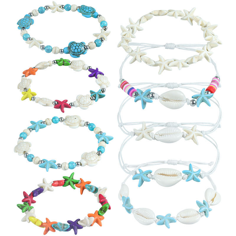 Cross-Border Hot-Selling Bracelet Starfish Shell Turquoise Vacation Bracelet Ocean Style Shell Turtle Bracelet Wholesale