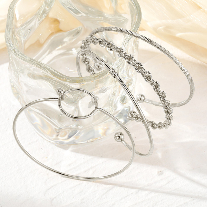Fashion Hollow Round Geometric Open Bracelet Minimalist Versatile Braided Alloy Bracelet Wholesale
