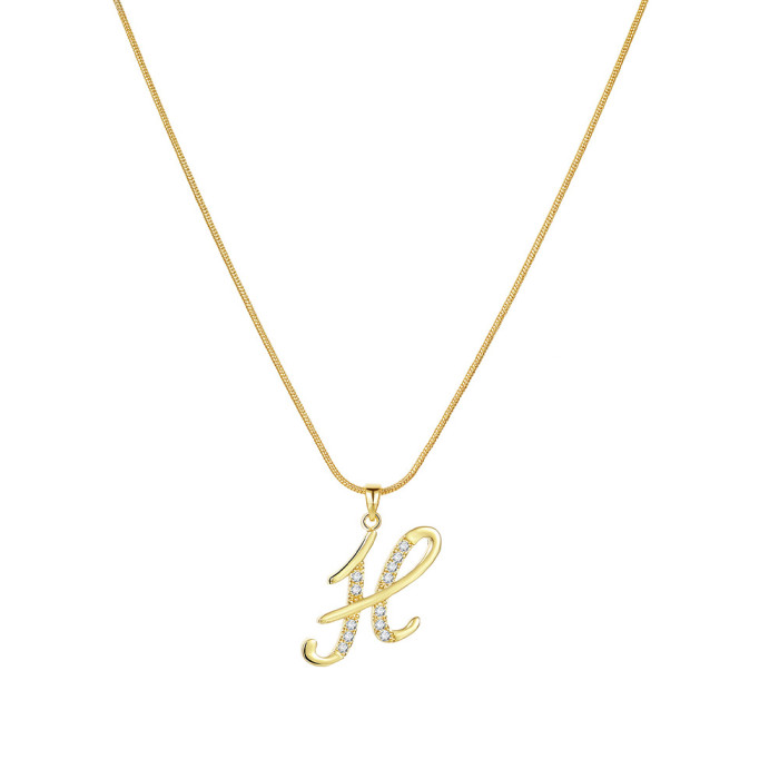 New 26 Letters Creative Simple Alloy Stone-Inlaid Snake Chain Gold Necklace High-End Collarbone Chain for Women