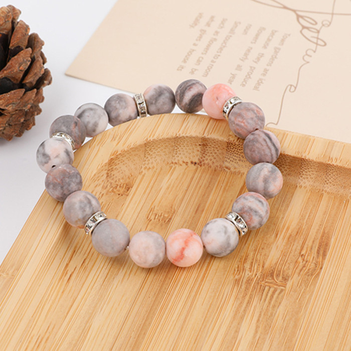8mm Pink Zebra Stone Bead Bracelet with Card, Holiday Gift for Men and Women, Friendship Heart Bead Bracelet, Wholesale Hot Item