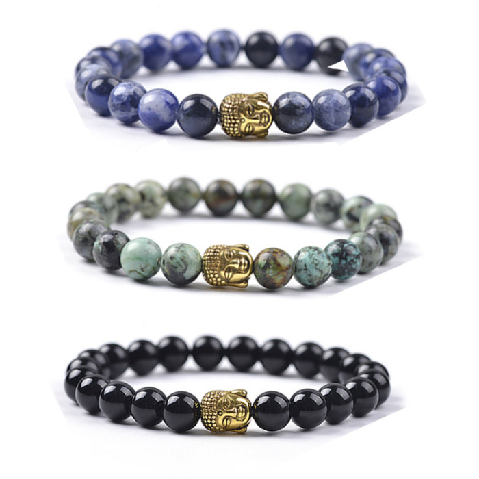 Amazon AliExpress New Tiger Eye Stone Bracelet Black Onyx Volcanic White Pine Blue Vein Stone Unisex Accessories Bracelet