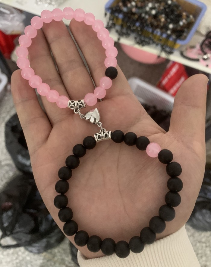New Arrival Heart-Shaped Magnetic Stone Qixi Festival Couple Bracelet Cross-Border Exclusive Magnetic Tiger Eye Stone Volcanic Stone Bracelet