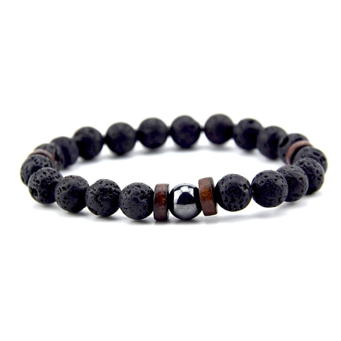 Cross-Border Hot Item 8mm Volcanic Stone Wooden Bead Bracelet Stone Bracelet Energy Unisex Bracelet Volcanic Rock Wholesale