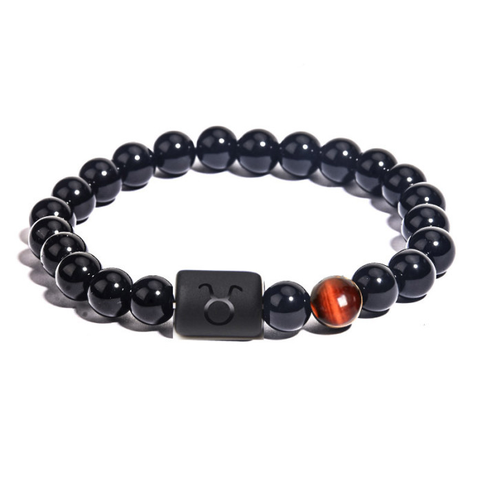 Amazon New Twelve Constellation Elastic Bracelet Men's Tigereye Agate Mixed Colorful Beads Sub-Bracelet Wish Hot Sale