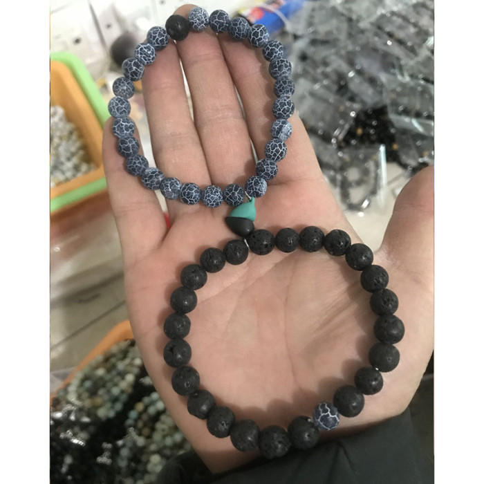 New Arrival Heart-Shaped Magnetic Stone Qixi Festival Couple Bracelet Cross-Border Exclusive Magnetic Tiger Eye Stone Volcanic Stone Bracelet