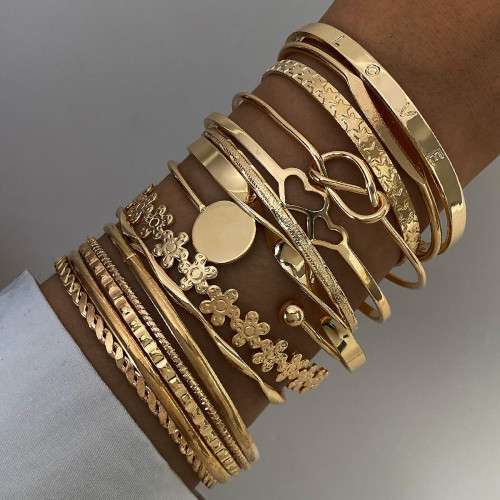 Amazon New Bracelet Set for Women, European and American Style, Multi-layer Vintage Bracelets, Simple Bracelets for Women, Cross-border 15-piece Bracelet Set