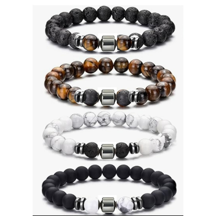 Amazon Wish New Volcanic Stone Bracelet Jewelry Fashion Simple Tiger Eye Stone Lapis Lazuli Agate Bracelet Set