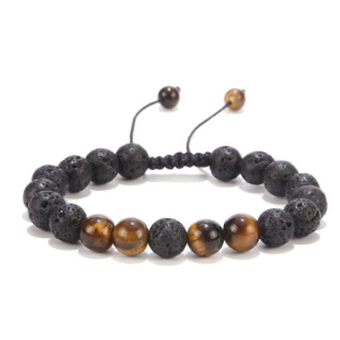 Cross-Border New Product European and American 8mm Turquoise Volcanic Stone Braided Bracelet Energy Yoga Beaded Turquoise Tiger Eye Bracelet