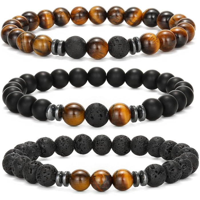 Amazon Wish New Volcanic Stone Bracelet Jewelry Fashion Simple Tiger Eye Stone Lapis Lazuli Agate Bracelet Set
