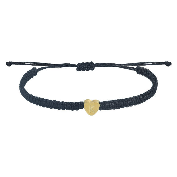 Cross-Border Hot Item 26 Heart Letters 18K Gold Stainless Steel Braided Adjustable Engraved Friendship Bracelet