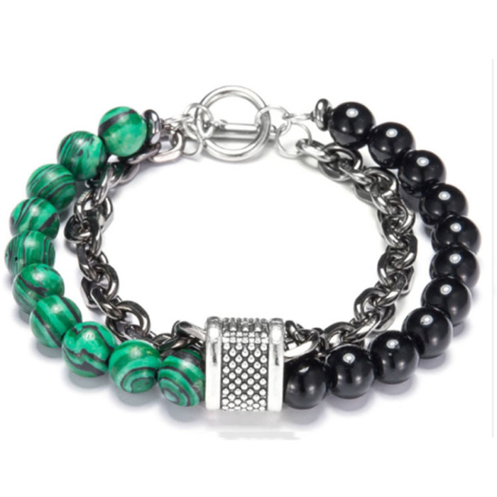 European and American Style Beaded Matte Map Stone Men's Bracelet Beaded Metal Bracelet Jewelry Cross-Border Hot-Selling Handmade
