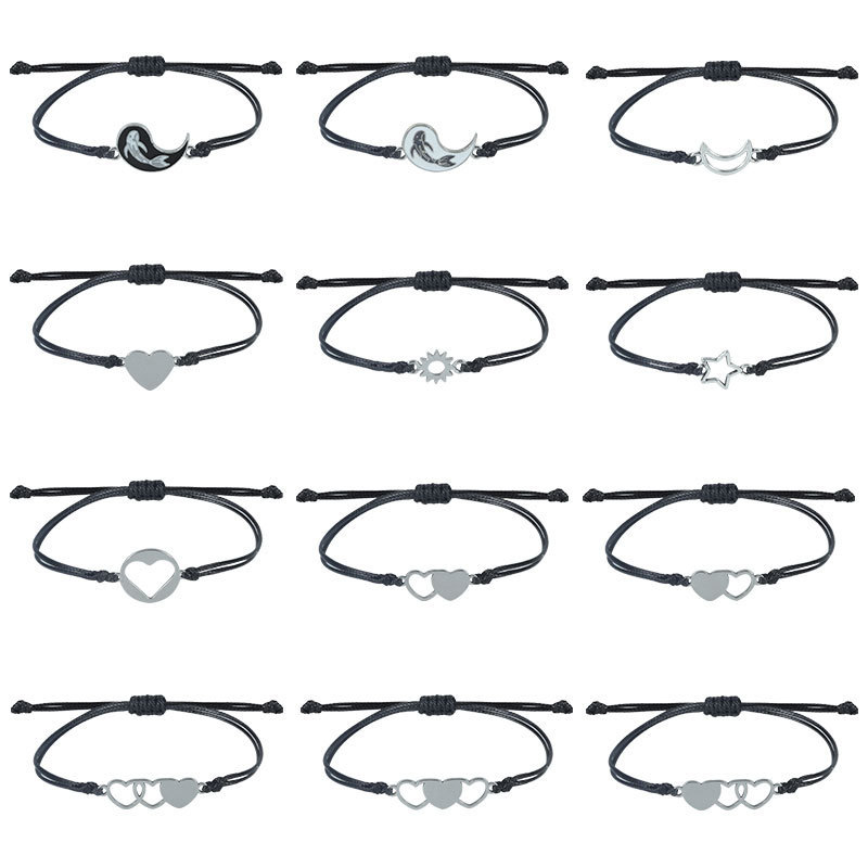 Cross-Border New Product Heart Star Tai Chi Stainless Steel Bracelet Set Chain Hand-Woven Adjustable Couple Bracelet Wholesale