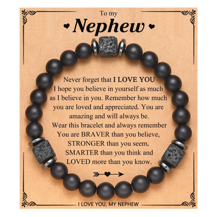 Amazon Hot-Selling Black Matte Square Volcanic Stone Bracelet Father's Day Gift Father's Day Card Bracelet