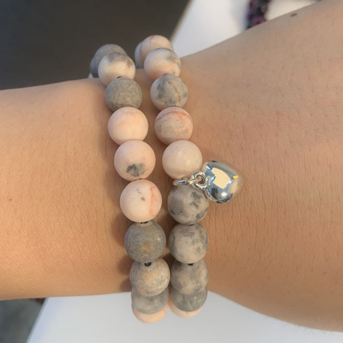 Pink Zebra Stone Bracelet Set Girl Gift Purple Striped Rose Red Agate Round Beads Bracelet Amethyst Bracelet Cross-Border
