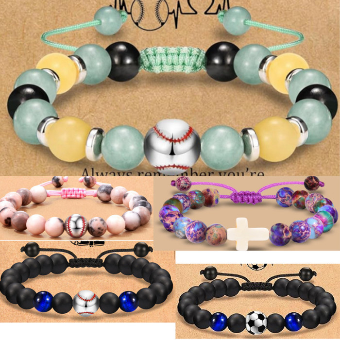 Amazon Hot-Selling Obsidian Men's Football Rugby Volleyball Hand-Woven Bracelet New Women's Beaded Bracelet