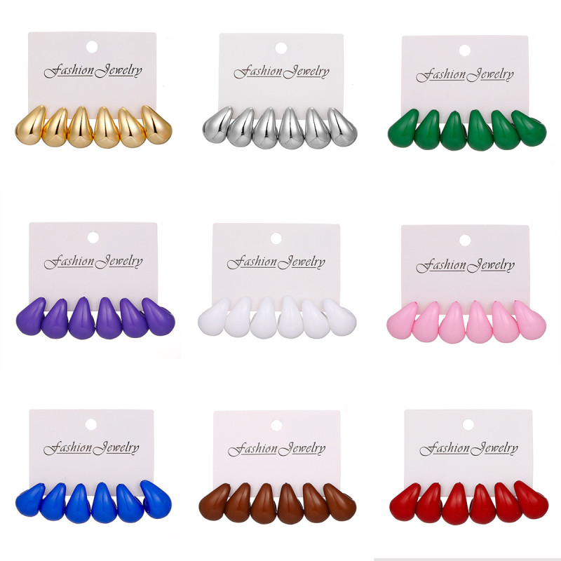Amazon Hot-Selling Water Drop Earring Set Niche European and American High-End Design Sense Stud Earrings Fashionable Versatile Commuting Earrings