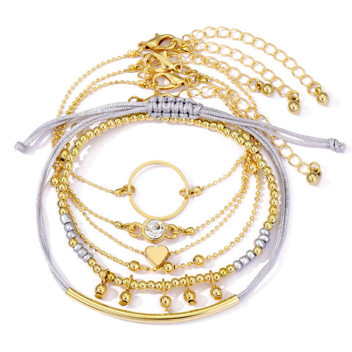 Jewelry Retro Imitation Pearl Chain Beaded Bracelet Simple Alloy Heart Rhinestone Versatile Bangle, Necklaces