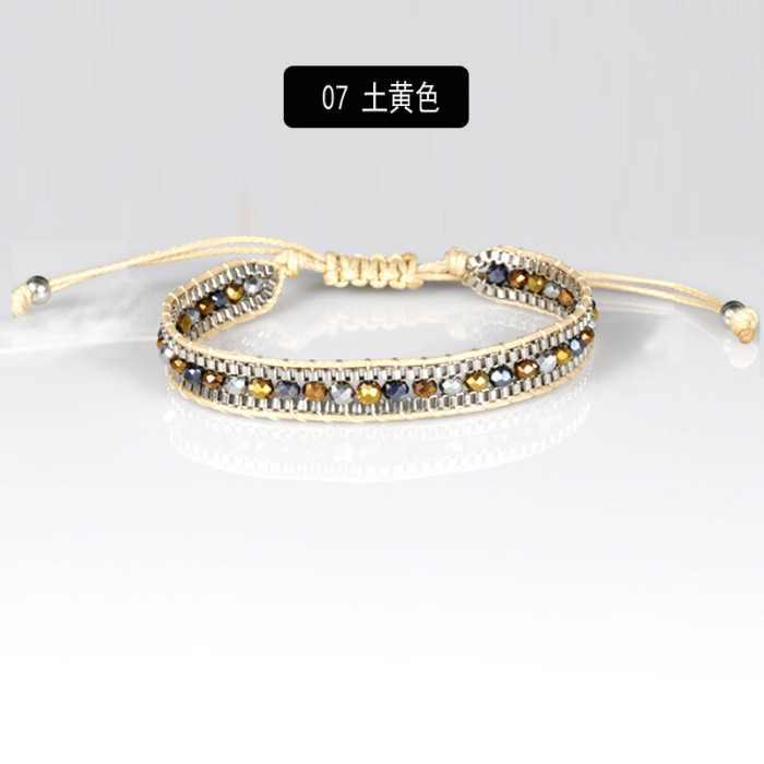 Amazon Hot Sale Bohemian Handmade Woven Crystal Single Layer Women's White Beaded Friendship Bracelet Wholesale