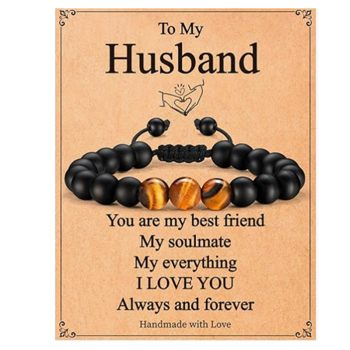 Cross-Border Hot-Selling Men's Fashion Braided Bracelet Obsidian Matte Tiger Eye Stone Volcanic Stone Beaded Pink Zebra Bracelet