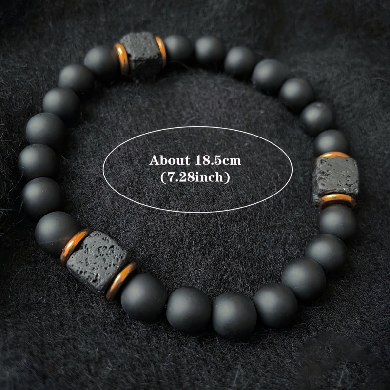 Cross-Border Hot-Selling Men's Volcanic Stone Bracelet Square Black Onyx Fashion Jewelry Suitable for Modern Gentlemen