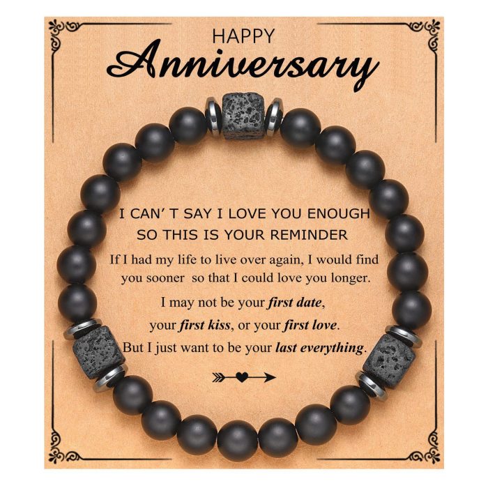 Amazon Hot-Selling Black Matte Square Volcanic Stone Bracelet Father's Day Gift Father's Day Card Bracelet