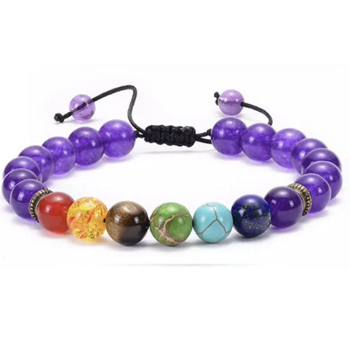 Cross-Border Hot Selling Seven Veins Alloy Jewelry Bracelet Colorful Volcanic Stone Turquoise Tiger Eye Yoga Woven Bracelet Bangle