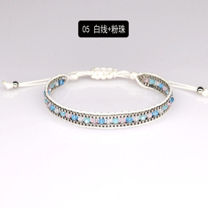 Amazon Hot Sale Bohemian Handmade Woven Crystal Single Layer Women's White Beaded Friendship Bracelet Wholesale