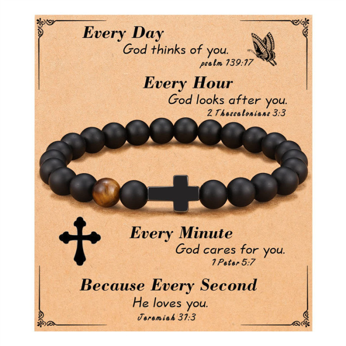 Amazon In-Stock Wholesale Cross Imitation Obsidian Tiger Eye Stone Bracelet for Men and Women Handmade Beaded Bracele...