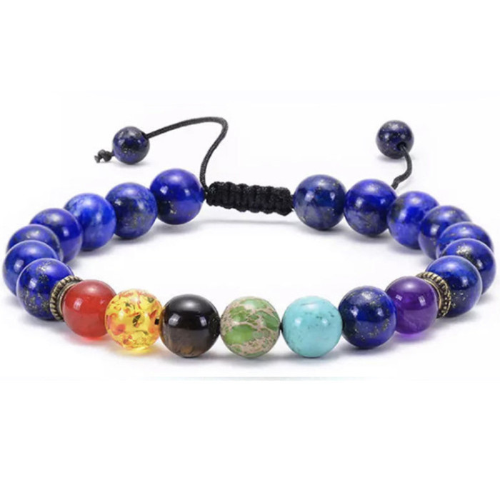 Cross-Border Hot Selling Seven Veins Alloy Jewelry Bracelet Colorful Volcanic Stone Turquoise Tiger Eye Yoga Woven Bracelet Bangle