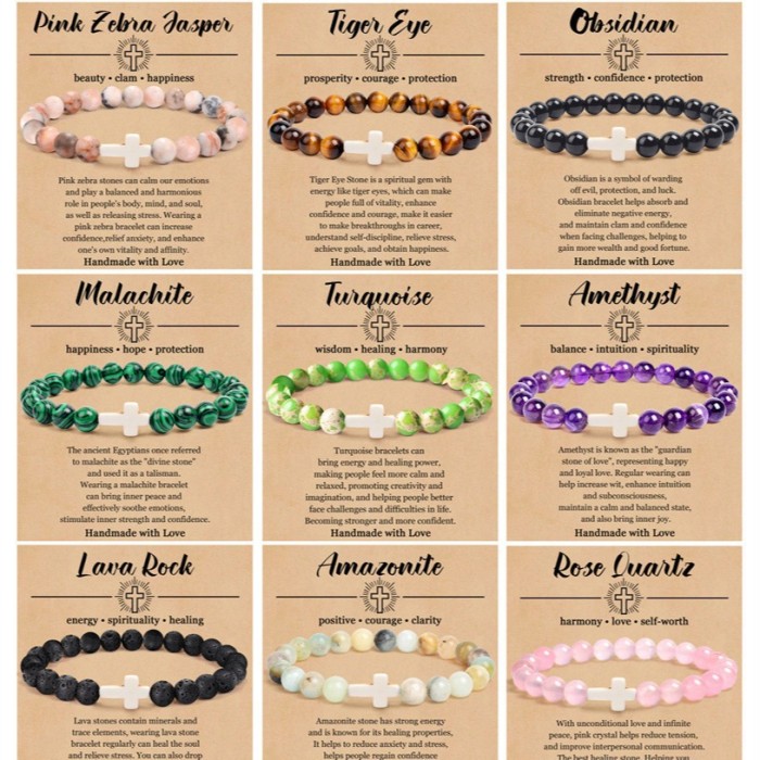 Cross-Border 8mm Pink Zebra Tiger Eye Cross Bracelet Pink Malachite Elastic Beaded Bracelet for Men and Women