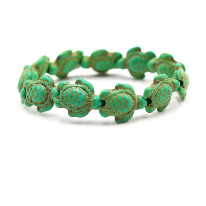 Factory Direct New Green Turquoise Turtle Volcanic Stone White Turquoise Multiple Natural Stone Men's and Women's Elastic Bracelets