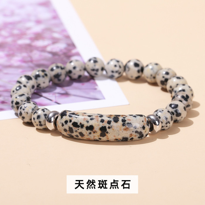 European and American Cross-Border Amazon Pink Quartz Bracelet Green Aventurine Tiger Eye Raw Stone Beaded Bracelet Simple Fashionable Trendy Bracelet Jewelry