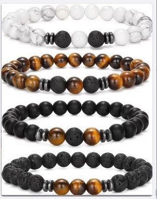Amazon Wish New Volcanic Stone Bracelet Jewelry Fashion Simple Tiger Eye Stone Lapis Lazuli Agate Bracelet Set