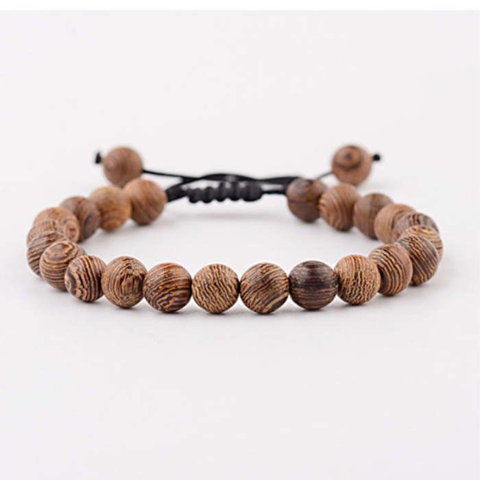 8mm New Style Wooden Bead Bracelet for Men, Volcanic Stone White Pine Red Pine Black Agate Stone Bead Bracelet for Women, European and American Style Bracelet