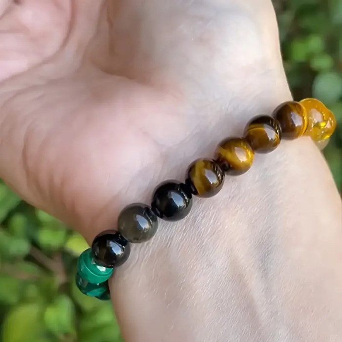 Fortune Bracelet Unisex Natural Stone Yellow Crystal Dongling Stone Malachite Bead Bracelet Amazon Xiyin Yiwu