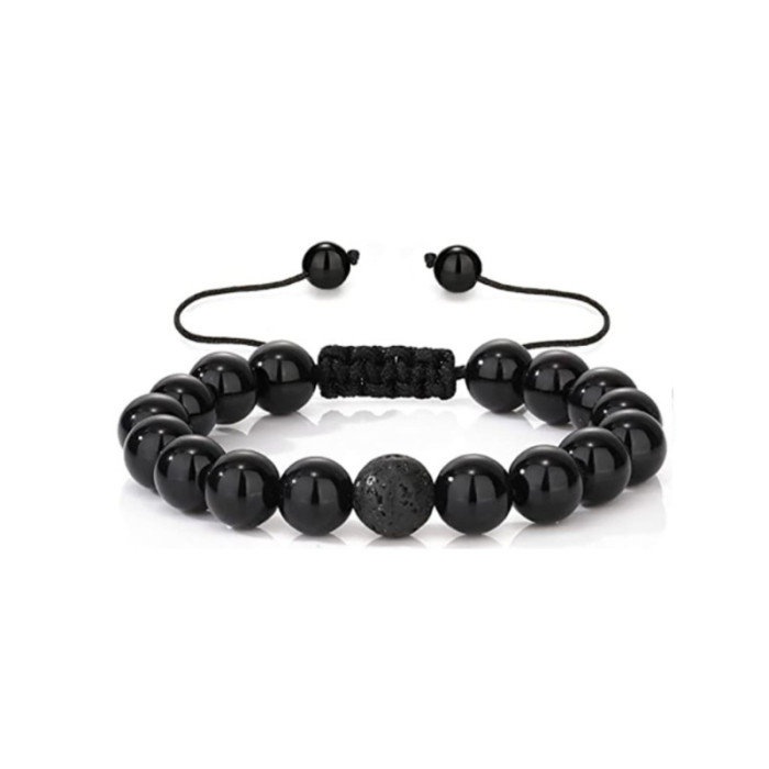 Cross-Border Amazon Hot-Selling Men's Imitation Obsidian Bracelet Imitation Black Agate Bracelet Woven Bead Bracelet Wholesale