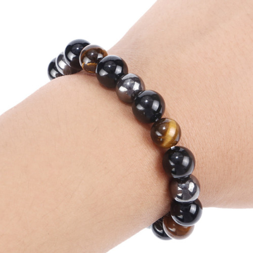 Cross-Border Men's Bracelet Tiger Eye Stone Black Gallstone Imitation Obsidian Bracelet Amazon AliExpress Cross-Border Jewelry Wholesale