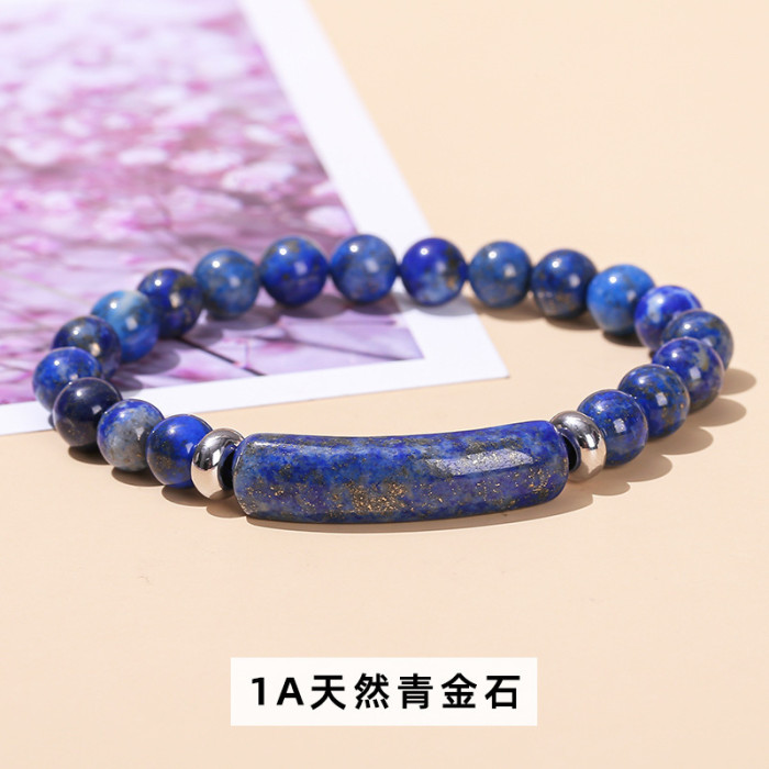 European and American Cross-Border Amazon Pink Quartz Bracelet Green Aventurine Tiger Eye Raw Stone Beaded Bracelet Simple Fashionable Trendy Bracelet Jewelry