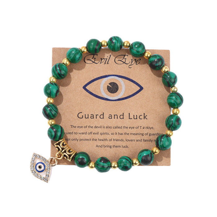 Lucky Bracelet Natural Stone Beaded Gold Spacer Yoga Energy Bracelet Shiny Black Inlaid Diamond Evil Eye Bracelet