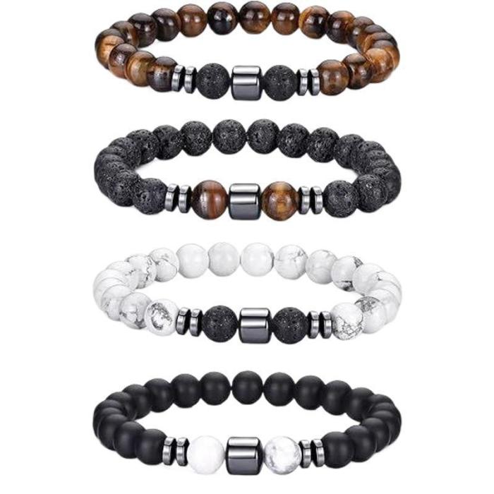 Cross-Border European and American 8mm Stone Beads Men and Women Beaded Set Elastic Bracelet Versatile Turquoise Tiger Eye Stone Bracelet Jewelry