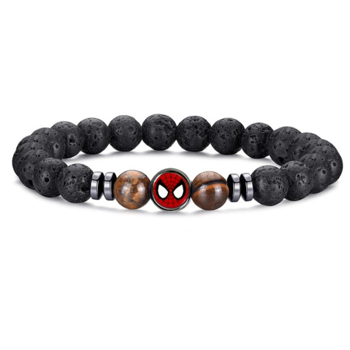 Accessories New European and American Men's Spider-Man Bracelet Tiger Eye Volcanic Stone White Pine Handmade Beaded Bracelet Beads