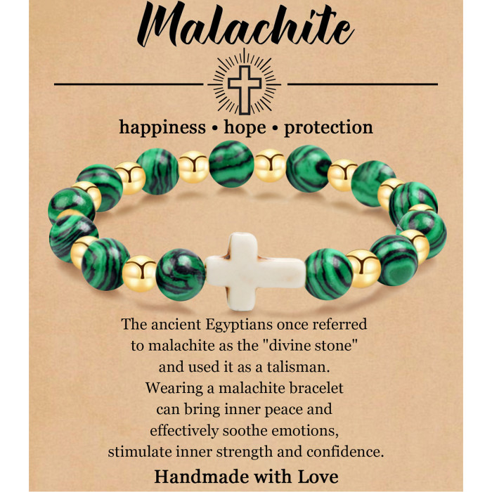 Cross-Border 8mm Pink Zebra Tiger Eye Cross Bracelet Pink Malachite Elastic Beaded Bracelet for Men and Women