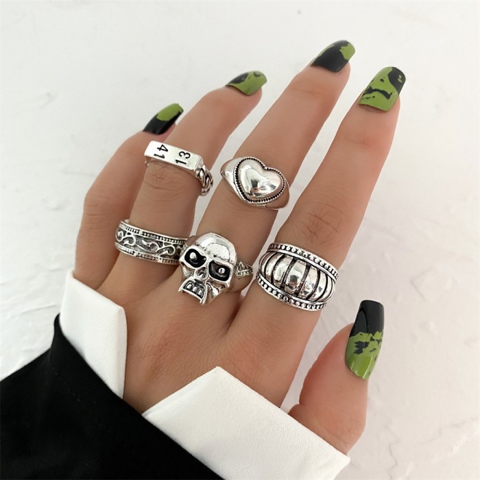 European and American Cross-Border Vintage Distressed Butterfly Snake-Shaped Ring Set Combination Open Multi-Joint Ring Set 9-Piece Set