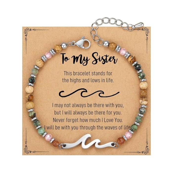 Amazon New Product 4mm Natural Stone Beaded Cross Lobster Clasp Adjustable Women's Bracelet with Card
