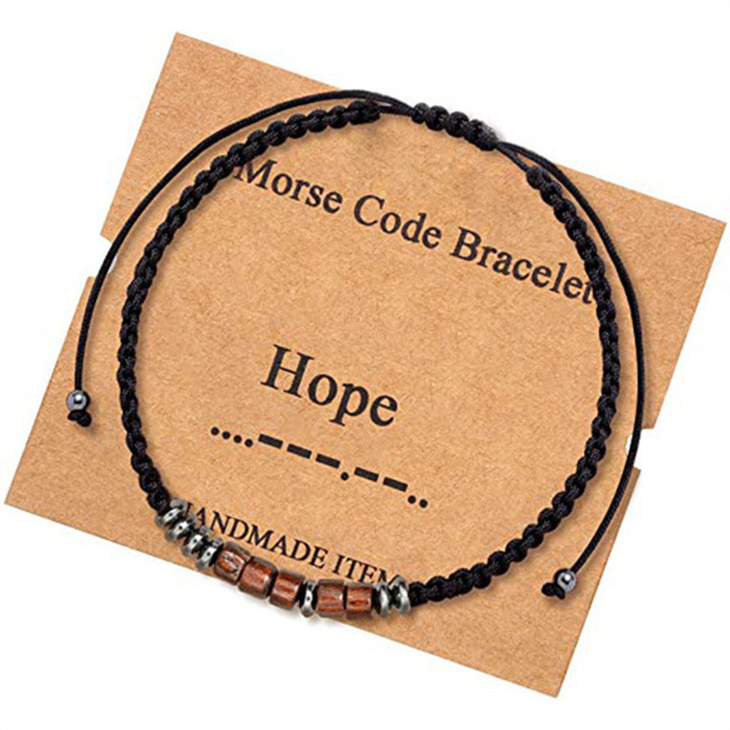 Amazon New Cross-Border Morse Code Bracelet Black Gallstone Wooden Bead Morse Bracelet Couple Bracelet In Stock