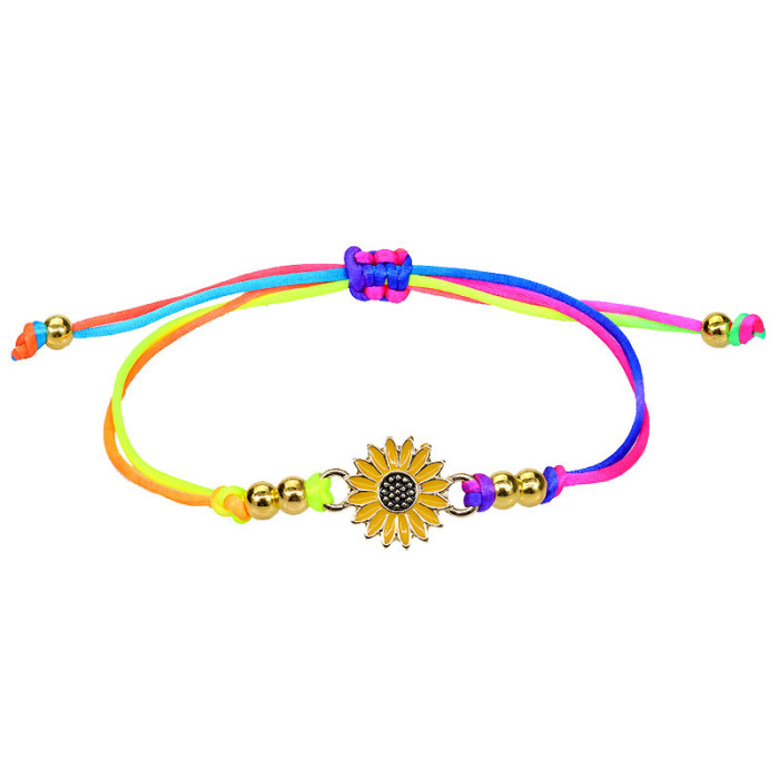 Popular National Style Hand-Woven Golden Balls Chrysanthemum Yellow Flower Thread Friendship Bracelet Color Wire Bangle