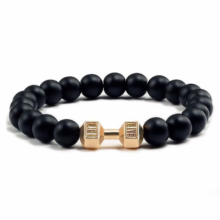 Silver Dumbbell Bracelet for Teenagers, Friendship Matte Stone Volcanic Stone Alloy Gold Dumbbell Sports Bracelet